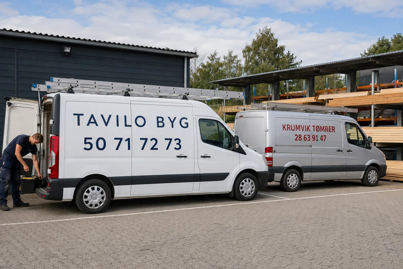 To håndværkervogne, den ene med nummeret 50 71 72 73
